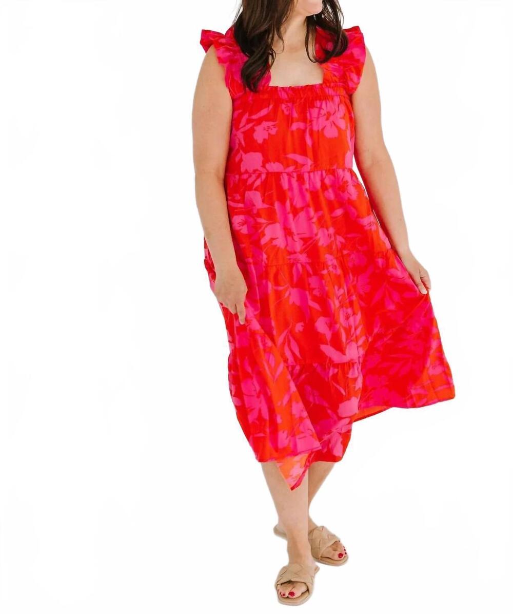 NEW THML ruffle strap floral tiered maxi dress in red